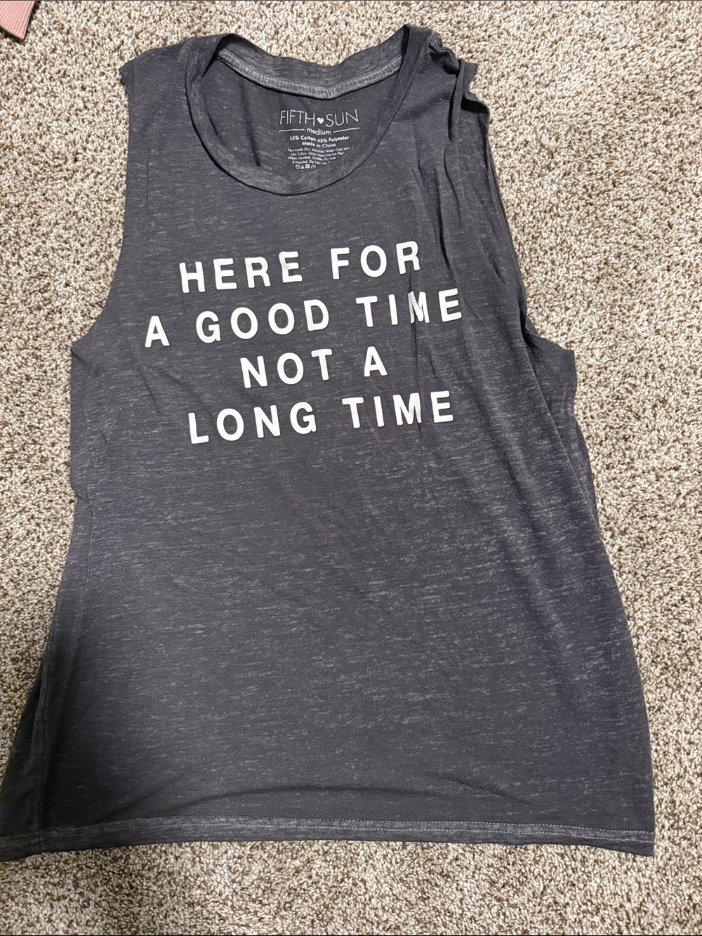 Fifth Sun Charcoal Gray Graphic Muscle Tank with White Text